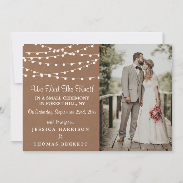 The Rustic Kraft String Lights Wedding Collection Announcement (Front)