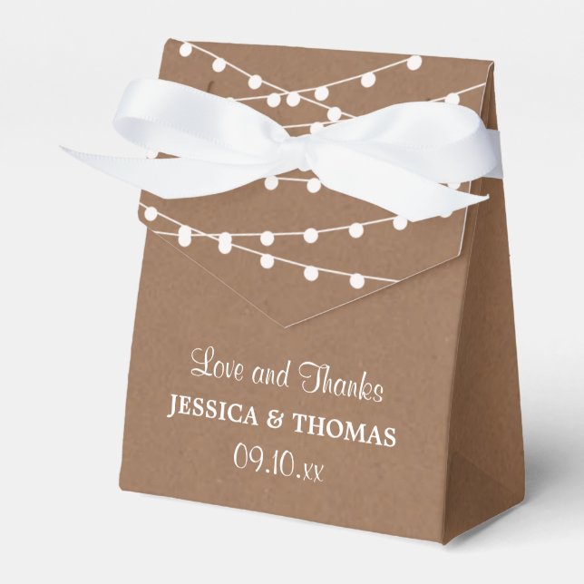 The Rustic Kraft String Lights Wedding Collection Favor Box (Front Side)