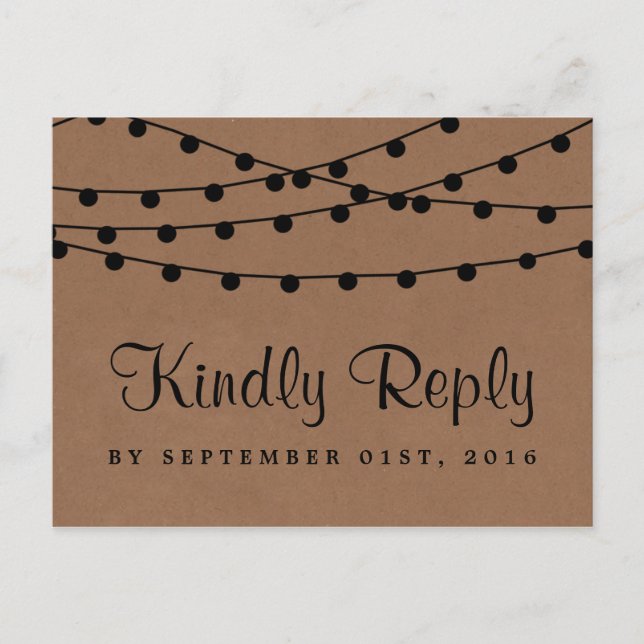 The Rustic Kraft String Lights Wedding Collection Invitation Postcard (Front)