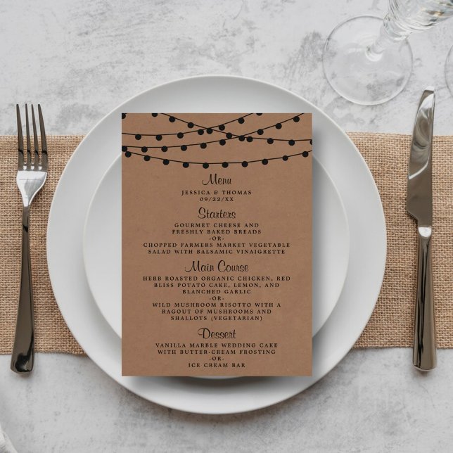 The Rustic Kraft String Lights Wedding Collection Menu (Creator Uploaded)