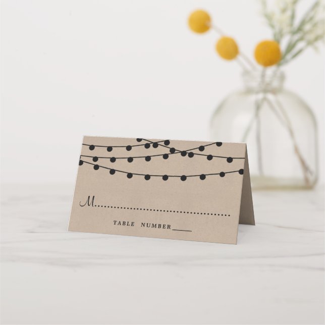 The Rustic Kraft String Lights Wedding Collection Place Card (Front)
