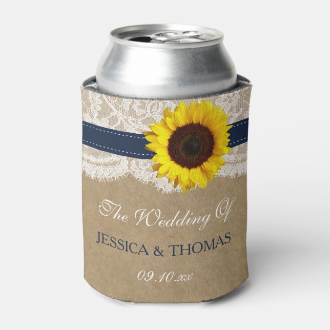 The Rustic Kraft Sunflower Wedding Collection Can Cooler (Can Front)