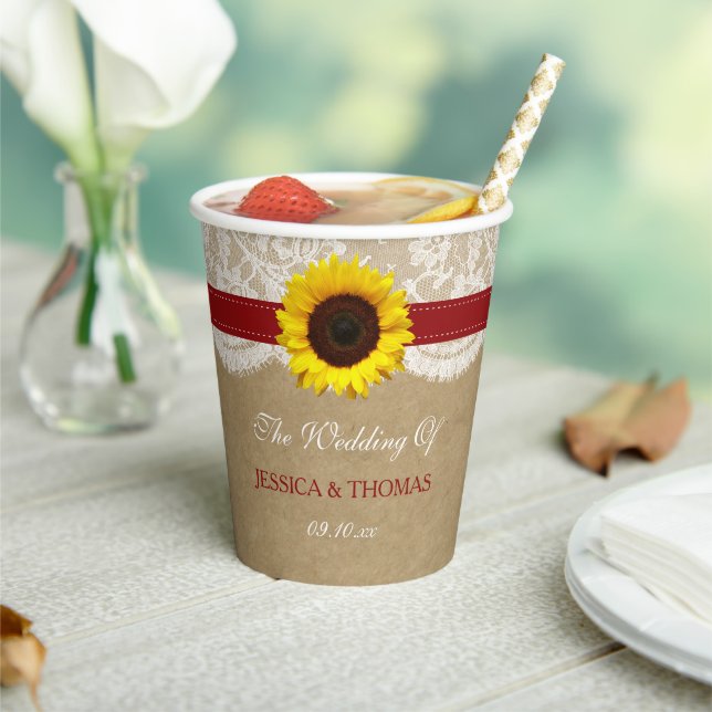 The Rustic Kraft Sunflower Wedding Collection Paper Cups (Insitu)