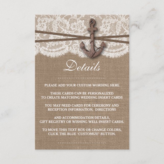 The Rustic Nautical Anchor Wedding Collection Enclosure Card (Front)