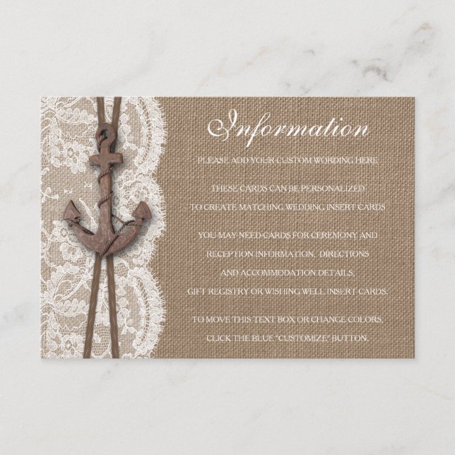 The Rustic Nautical Anchor Wedding Collection Enclosure Card (Front)