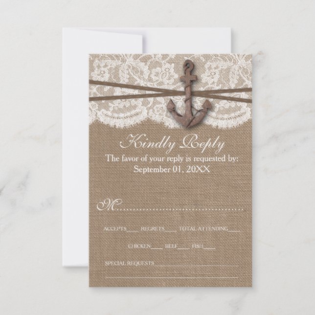 The Rustic Nautical Anchor Wedding Collection RSVP Card (Front)