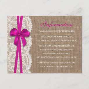 The Rustic Pink Bow Wedding Collection Detail Enclosure Card