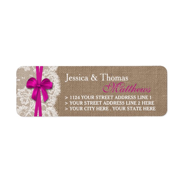 The Rustic Pink Bow Wedding Collection Labels (Front)