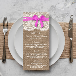 The Rustic Pink Bow Wedding Collection Menu Card