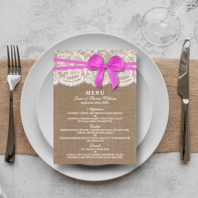 The Rustic Pink Bow Wedding Collection Menu Card (Creator Uploaded)