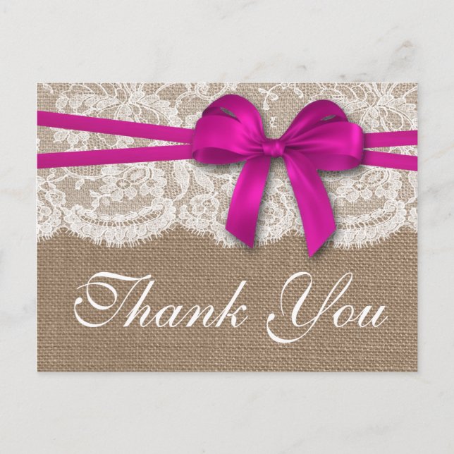 The Rustic Pink Bow Wedding Collection Postcard (Front)