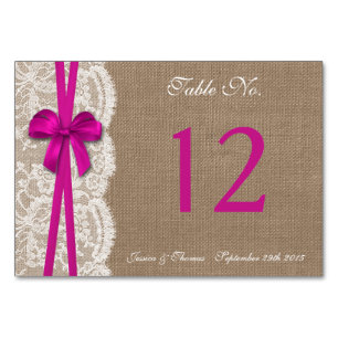 The Rustic Pink Bow Wedding Collection Table Number