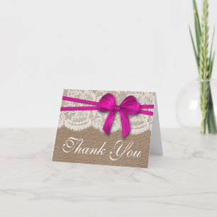 The Rustic Pink Bow Wedding Collection Thank You Card