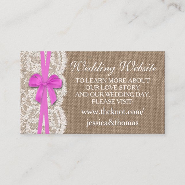 The Rustic Pink Bow Wedding Collection Website Enclosure Card (Front)
