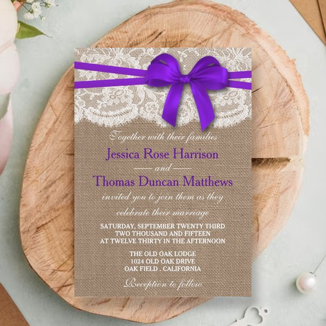 The Rustic Purple Bow Wedding Collection Invitation (Creator Uploaded)