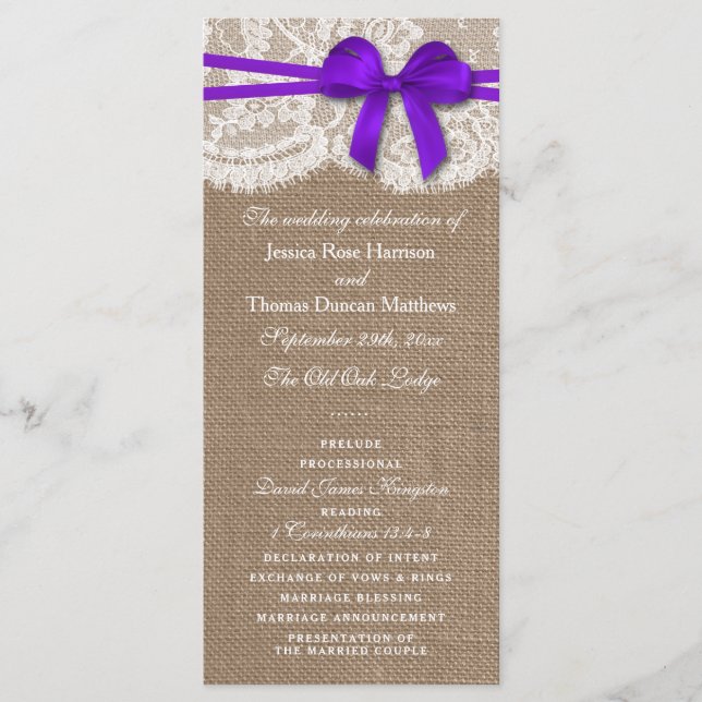 The Rustic Purple Bow Wedding Collection Programs (Front)