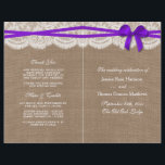 The Rustic Purple Bow Wedding Collection Programs<br><div class="desc">The rustic Purple bow wedding collection is a stunning design featuring a lovely rustic burlap effect background with a romantic vintage white lace effect trim and a stunning purple bow. These programs can be personalized for your special occasion and would make the perfect template for weddings, bridal showers, engagement parties,...</div>