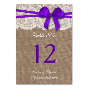 The Rustic Purple Bow Wedding Collection Table Number