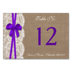 The Rustic Purple Bow Wedding Collection Table Number