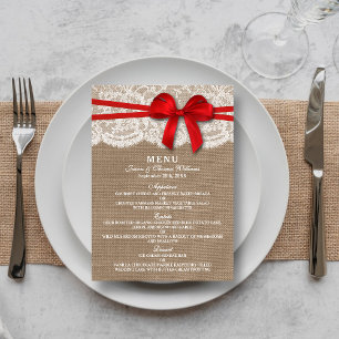 The Rustic Red Bow Wedding Collection Menu Cards
