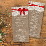 The Rustic Red Bow Wedding Collection Programs<br><div class="desc">The rustic red bow wedding collection is a stunning design featuring a lovely rustic burlap effect background with a romantic vintage white lace effect trim and a stunning red bow. These programs can be personalized for your special occasion and would make the perfect template for weddings, bridal showers, engagement parties,...</div>