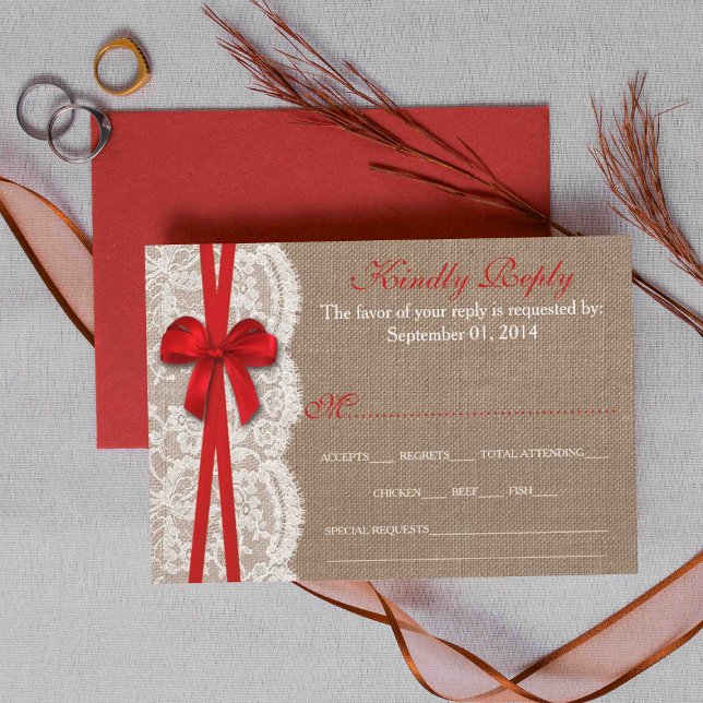 The Rustic Red Bow Wedding Collection RSVP Cards (Creator Uploaded)
