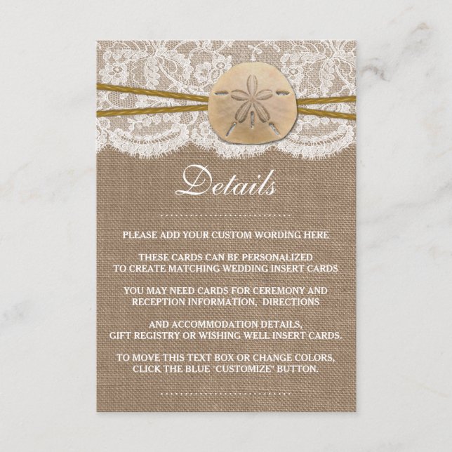 The Rustic Sand Dollar Beach Wedding Collection Enclosure Card (Front)