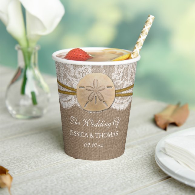 The Rustic Sand Dollar Beach Wedding Collection Paper Cups (Insitu)