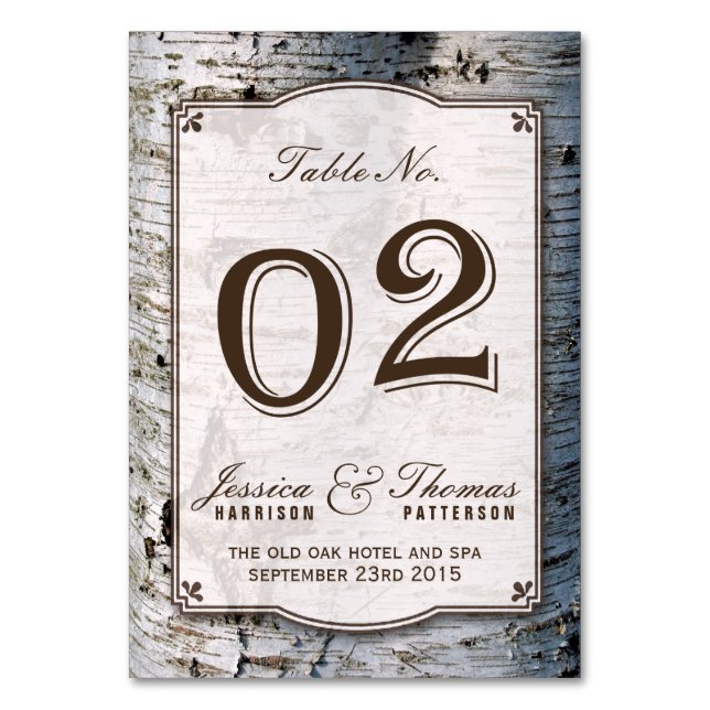 The Rustic Silver Birch Tree Wedding Collection 02 Table Number (Front)