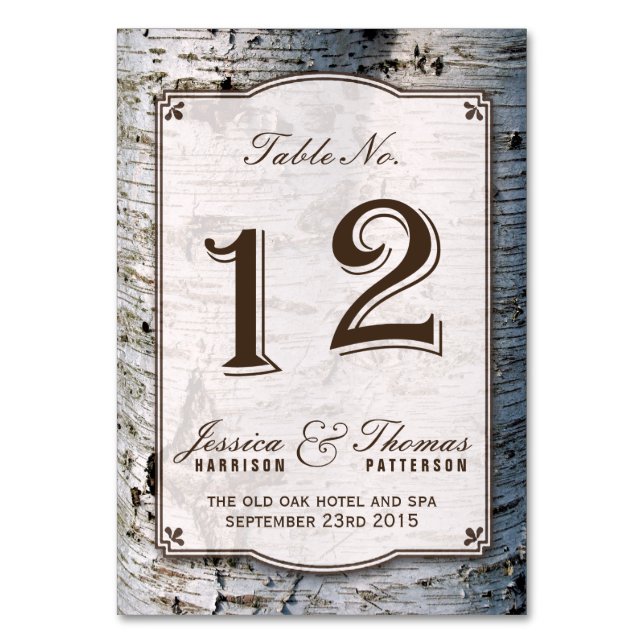 The Rustic Silver Birch Tree Wedding Collection 12 Table Number (Front)