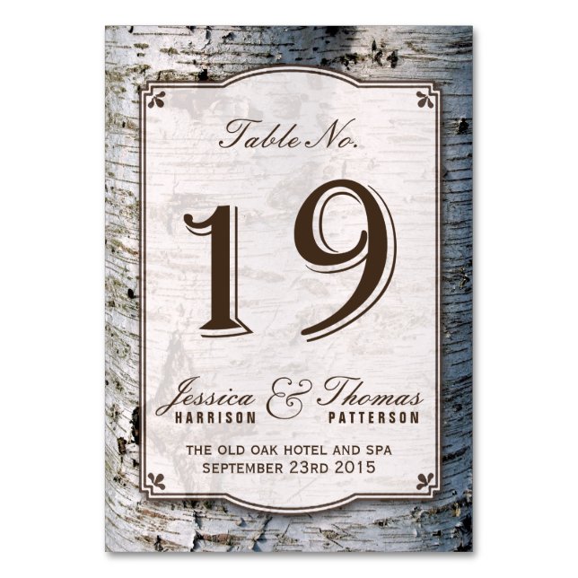 The Rustic Silver Birch Tree Wedding Collection 19 Table Number (Front)