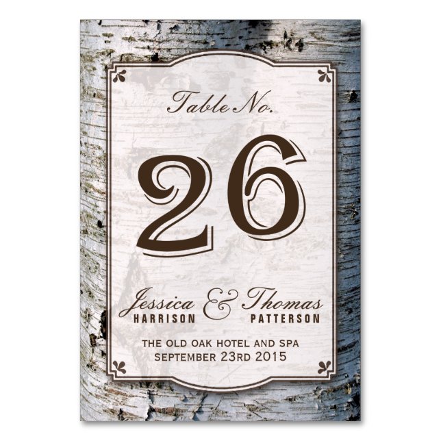 The Rustic Silver Birch Tree Wedding Collection 26 Table Number (Front)