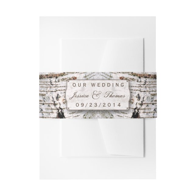 The Rustic Silver Birch Tree Wedding Collection Invitation Belly Band (Front Example)
