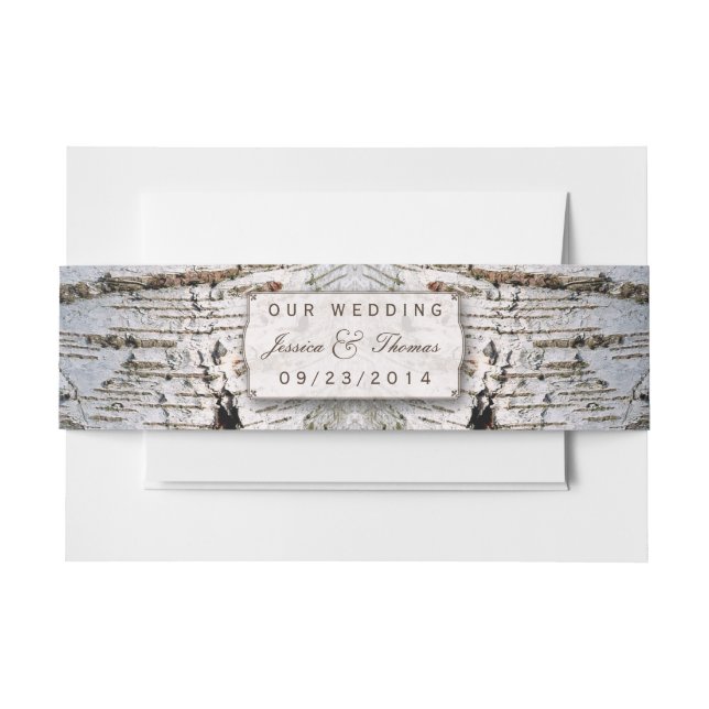 The Rustic Silver Birch Tree Wedding Collection Invitation Belly Band (Front Example)