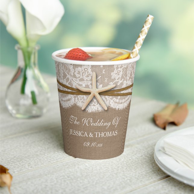 The Rustic Starfish Beach Wedding Collection Paper Cups (Insitu)