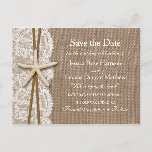 The Rustic Starfish Collection Save The Date Announcement Postcard (Front)