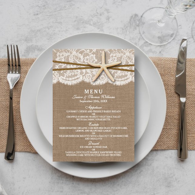 The Rustic Starfish Wedding Collection Menu Cards (Creator Uploaded)