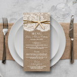 The Rustic Starfish Wedding Collection Menu Cards<br><div class="desc">The rustic starfish beach wedding collection is a stunning design featuring a lovely rustic burlap effect background with a romantic vintage white lace effect trim finished with a stunning starfish and twine. These menu cards can be personalized for your special occasion and would make the perfect template for wedding menus,...</div>