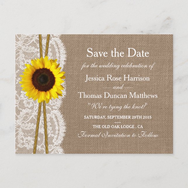 The Rustic Sunflower Collection Save The Date Announcement Postcard (Front)