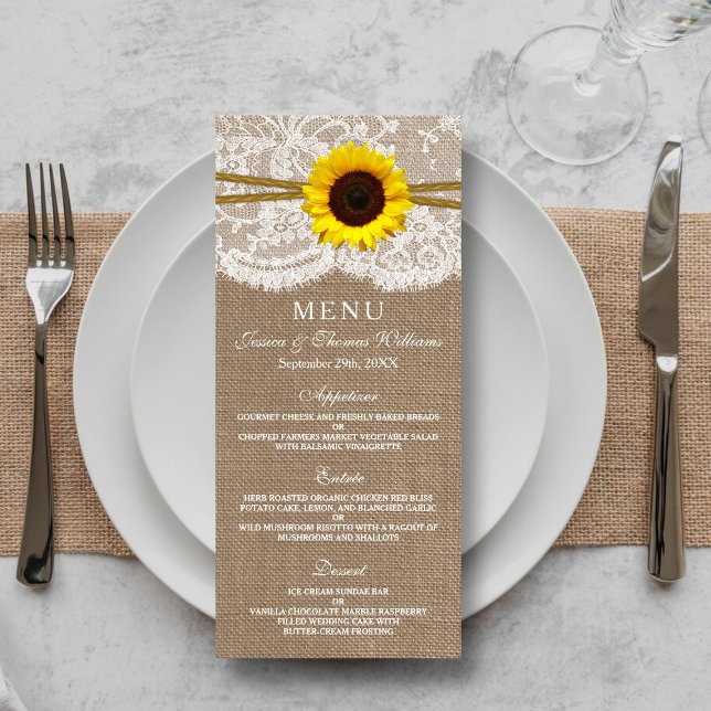 The Rustic Sunflower Wedding Collection Menu Card (Creator Uploaded)