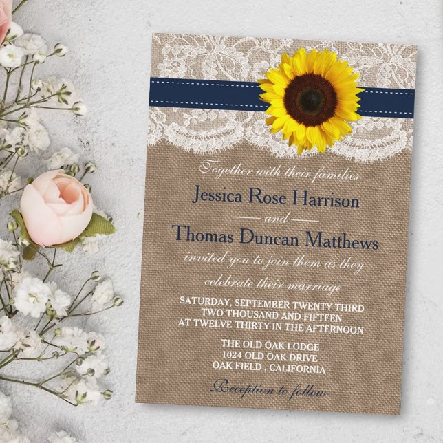 The Rustic Sunflower Wedding Collection - Navy Invitation (Creator Uploaded)