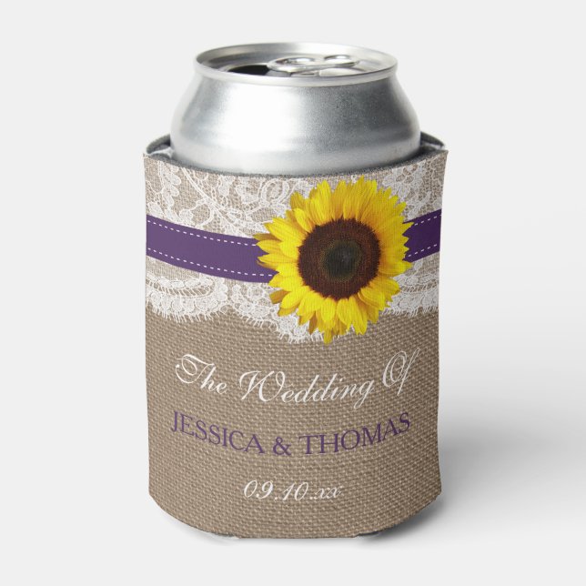 The Rustic Sunflower Wedding Collection - Purple Can Cooler (Can Front)