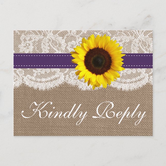 The Rustic Sunflower Wedding Collection - Purple Invitation Postcard (Front)