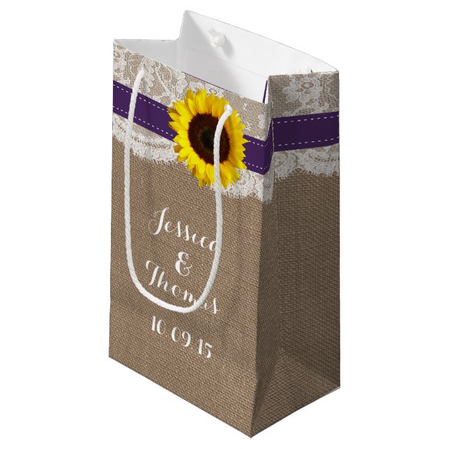 The Rustic Sunflower Wedding Collection - Purple Small Gift Bag (Front Angled)