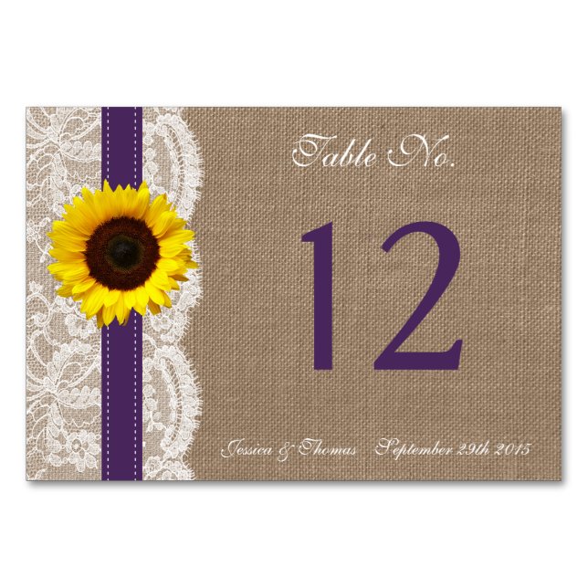The Rustic Sunflower Wedding Collection - Purple Table Number (Front)