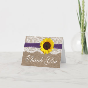 The Rustic Sunflower Wedding Collection - Purple Thank You Card