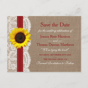 The Rustic Sunflower Wedding Collection - Red Announcement Postcard