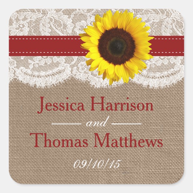 The Rustic Sunflower Wedding Collection - Red Square Sticker (Front)