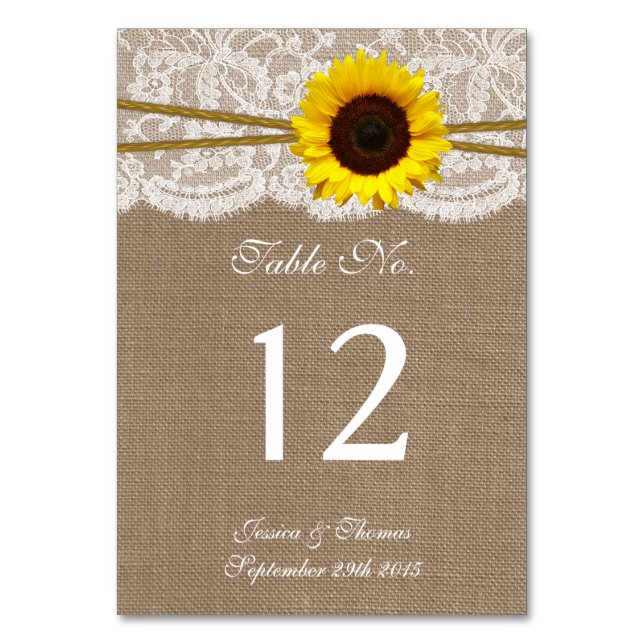 The Rustic Sunflower Wedding Collection Table Number (Front)