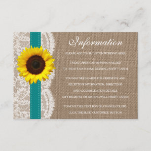 The Rustic Sunflower Wedding Collection - Teal Enclosure Card